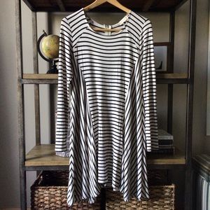 Altar’d State Black and Heathered Cream Striped Long Sleeved Dress